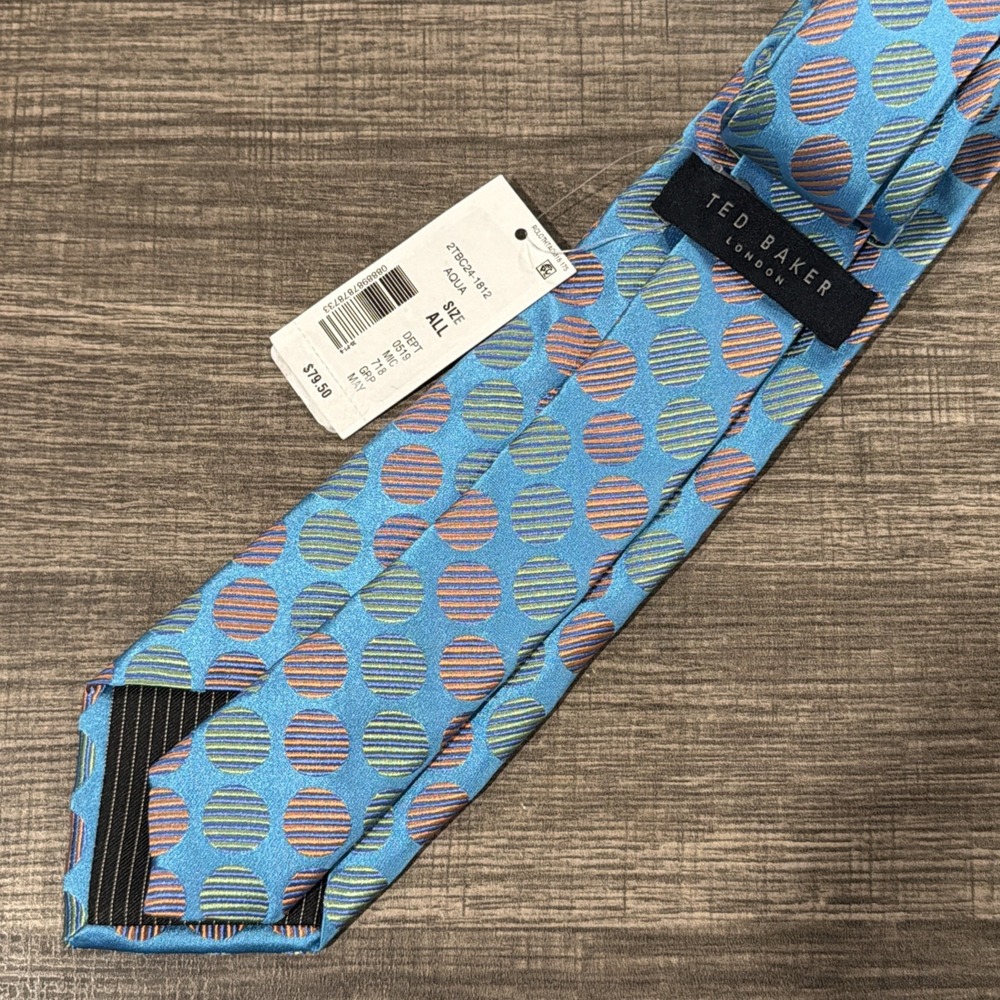 Ted Baker London NWT Silk Tie STYLE#2TBC24-1812‎ Aqua Made In Italy 100% Silk - Picture 2 of 3